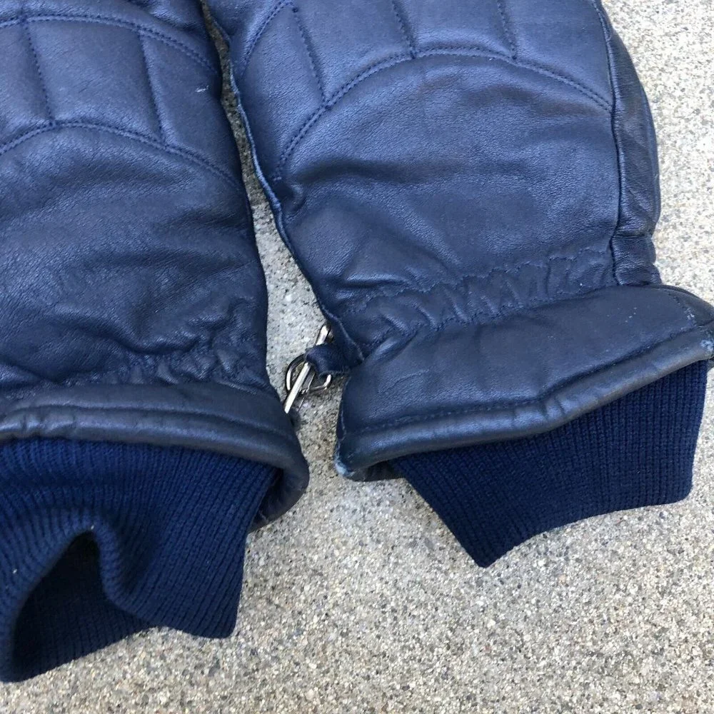 Vintage SKITIQUE Leather Ski Gloves Women's MEDIUM Blue Retro Snow Waterproof‌‌